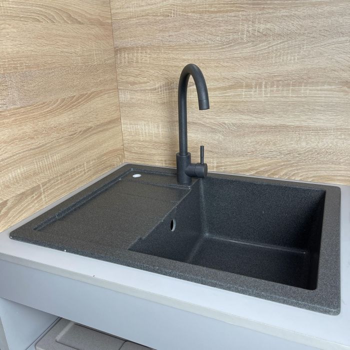 Набір кухонний Adamant Anila, штучний камінь, прямокут., з крилом, 645х495х200мм, чаша - 1, врізна, графіт + змішувач