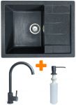 Набір кухонний Adamant Anila, штучний камінь, прямокут., з крилом, 645х495х200мм, чаша - 1, врізна, графіт + змішувач та дозатор