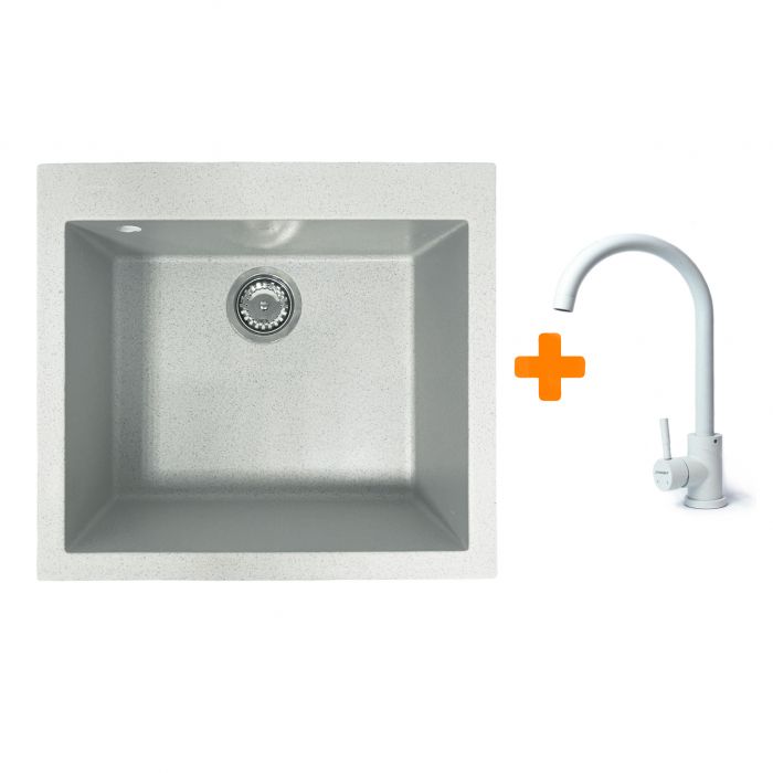 Набір кухонний Adamant Univer, штучний камінь, квадрат, без крила, 560х500х200мм, чаша - 1, врізна, Old stone + змішувач