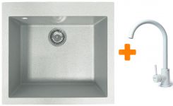 Набір кухонний Adamant Univer, штучний камінь, квадрат, без крила, 560х500х200мм, чаша - 1, врізна, Old stone + змішувач