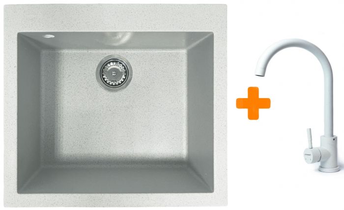 Набір кухонний Adamant Univer, штучний камінь, квадрат, без крила, 560х500х200мм, чаша - 1, врізна, Old stone + змішувач