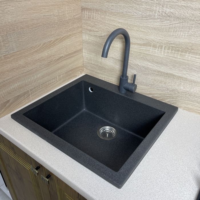 Набір кухонний Adamant Univer, штучний камінь, квадрат, без крила, 560х500х200мм, чаша - 1, врізна, графіт + змішувач