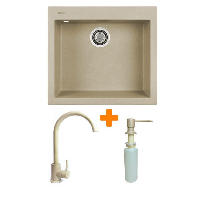 Набір кухонний Adamant Univer, штучний камінь, квадрат, без крила, 560х500х200мм, чаша - 1, врізна, Сахара + змішувач та дозатор