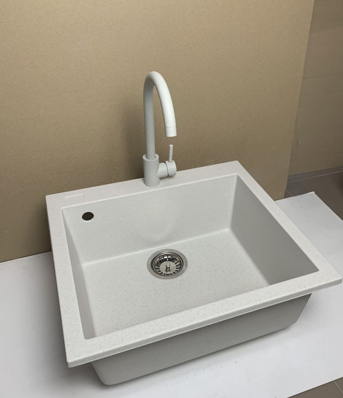 Набір кухонний Adamant Univer, штучний камінь, квадрат, без крила, 560х500х200мм, чаша - 1, врізна, Old stone + змішувач + дозатор + ополіскувач склянок + коландер
