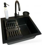 Набір кухонний Adamant Univer, штучний камінь, квадрат, без крила, 560х500х200мм, чаша - 1, врізна, антрацит + змішувач + дозатор + ополіскувач склянок + коландер