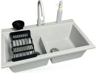 Набір кухонний Adamant Similar, штучний камінь, прямокут., без крила, 885x505x230мм, чаша - 2, врізна, Old stone + змішувач + дозатор + ополіскувач склянок + коландер