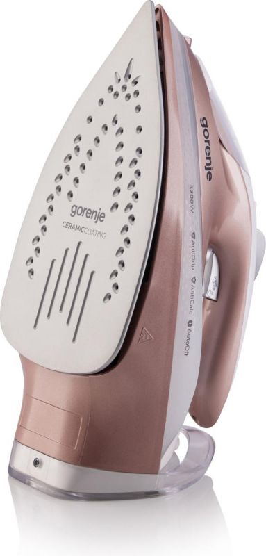 Праска Gorenje, 3200Вт, 420мл, паровий удар-250гр, верт. відпарювання, антинакип, автовідключення, керам. підошва, бронзово-білий