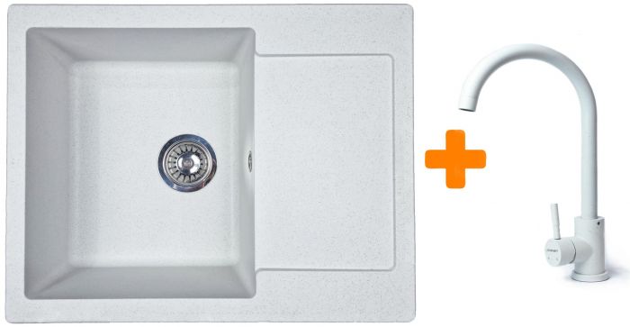 Набір кухонний Adamant Minimal, штучний камінь, прямокут., з крилом, 615х495х200мм, чаша - 1, врізна, Old stone + змішувач