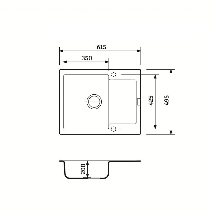 Набір кухонний Adamant Minimal, штучний камінь, прямокут., з крилом, 615х495х200мм, чаша - 1, врізна, графіт + змішувач