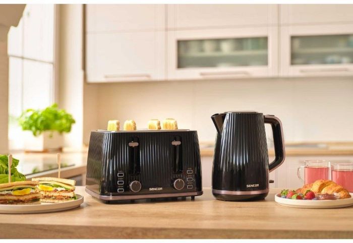 Тостер Sencor 1860Вт, підігрів, розморожування, 4 слоти, пластик, чорний