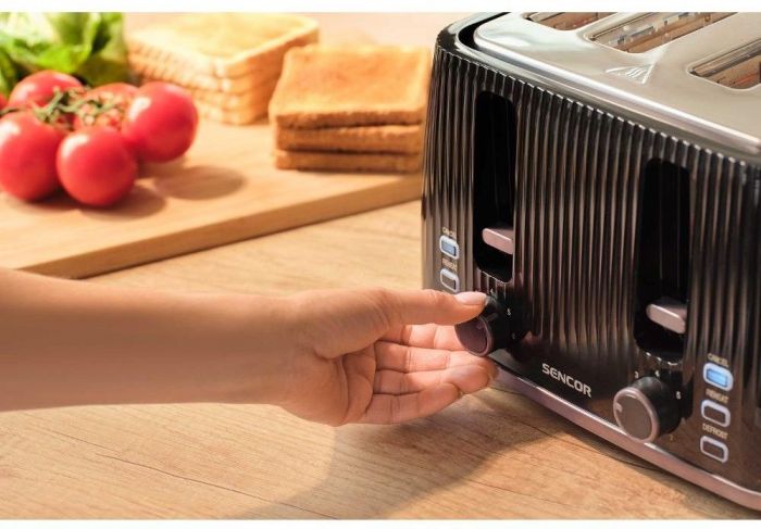 Тостер Sencor 1860Вт, підігрів, розморожування, 4 слоти, пластик, чорний