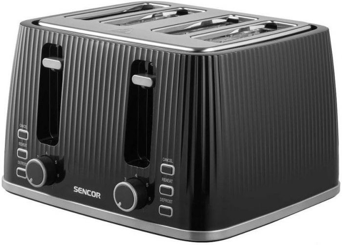 Тостер Sencor 1860Вт, підігрів, розморожування, 4 слоти, пластик, чорний