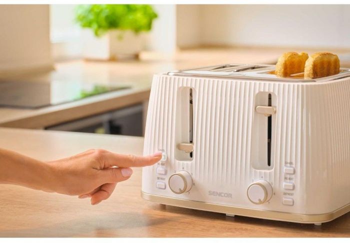 Тостер Sencor 1860Вт, підігрів, розморожування, 4 слоти, пластик, білий