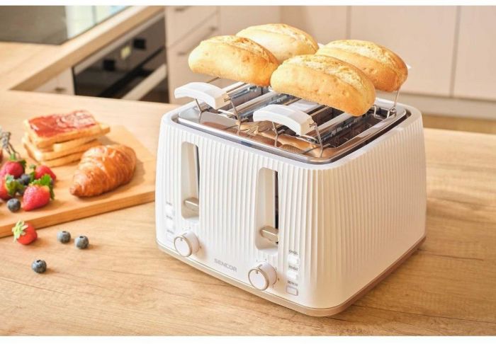Тостер Sencor 1860Вт, підігрів, розморожування, 4 слоти, пластик, білий