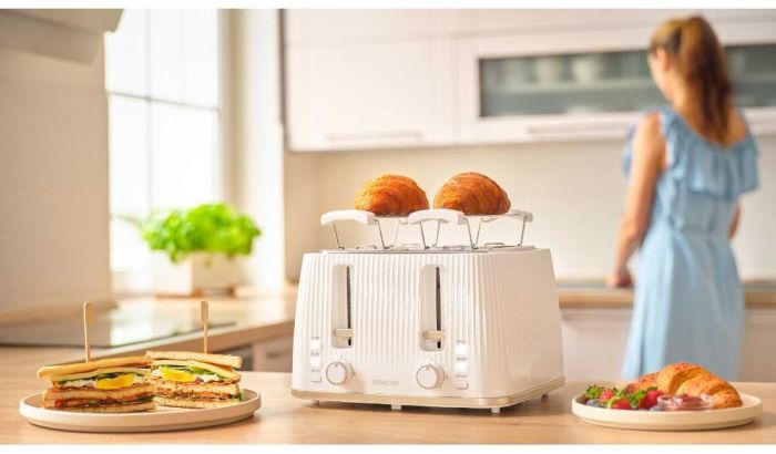 Тостер Sencor 1860Вт, підігрів, розморожування, 4 слоти, пластик, білий