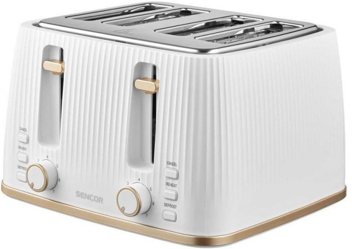 Тостер Sencor 1860Вт, підігрів, розморожування, 4 слоти, пластик, білий