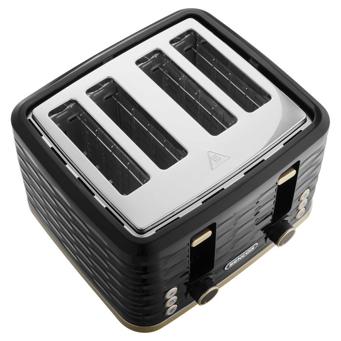 Тостер Sencor 1600Вт, підігрів, розморожування, 4 слоти, пластик, чорно-золотий