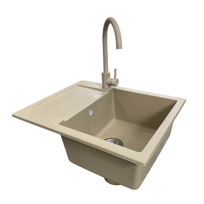 Набір кухонний Adamant Minimal, штучний камінь, прямокут., з крилом, 615х495х200мм, чаша - 1, врізна, Сахара + змішувач та дозатор