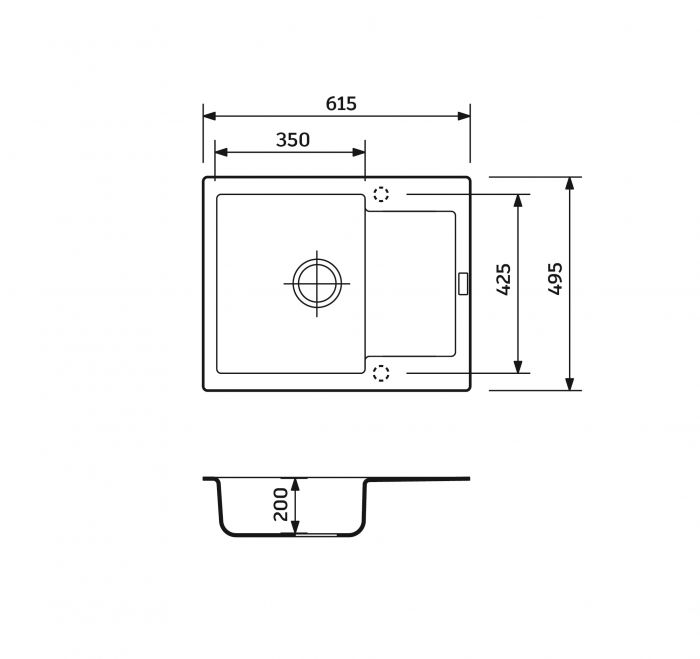 Набір кухонний Adamant Minimal, штучний камінь, прямокут., з крилом, 615х495х200мм, чаша - 1, врізна, Сахара + змішувач та дозатор