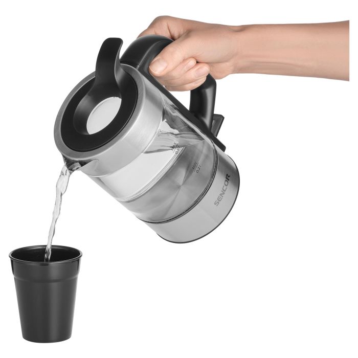 Електрочайник Sencor 0.5л, Strix, пластик, в комплекті 2 склянки + 2 ложки, скло, нерж. сталь