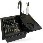 Набір кухонний Adamant Minimal, штучний камінь, прямокут., з крилом, 615х495х200мм, чаша - 1, врізна, чорний + змішувач + дозатор + ополіскувач склянок + коландер