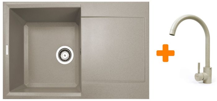 Набір кухонний Adamant Horizon, штучний камінь, прямокут., з крилом, 780х495х230мм, чаша - 1, врізна, Avena + змішувач