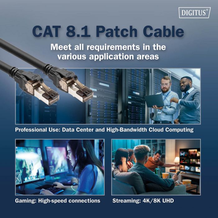 Патч-корд DIGITUS CAT 8.1 S-FTP, 0.5м, AWG 24/7, LSZH, чорний