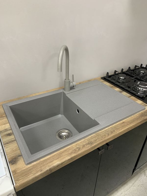 Набір кухонний Adamant Horizon, штучний камінь, прямокут., з крилом, 780х495х230мм, чаша - 1, врізна, сірий + змішувач