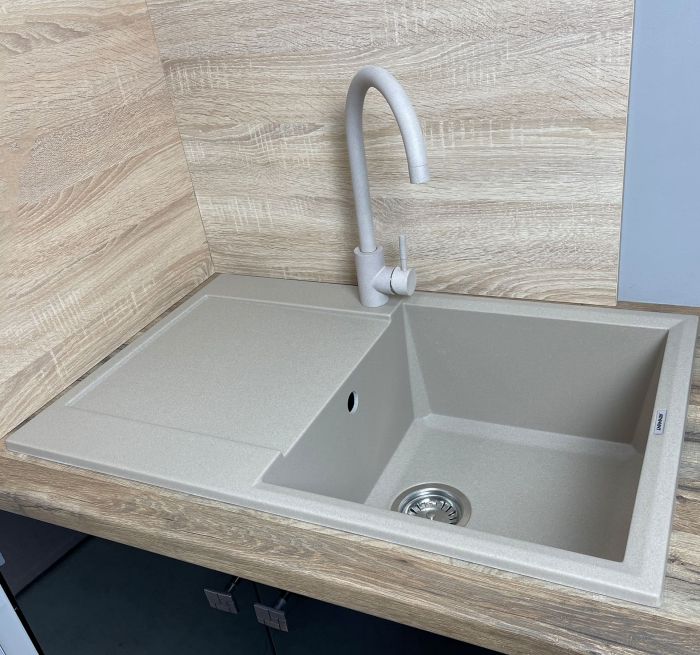 Набір кухонний Adamant Horizon, штучний камінь, прямокут., з крилом, 780х495х230мм, чаша - 1, врізна, Сахара + змішувач та дозатор