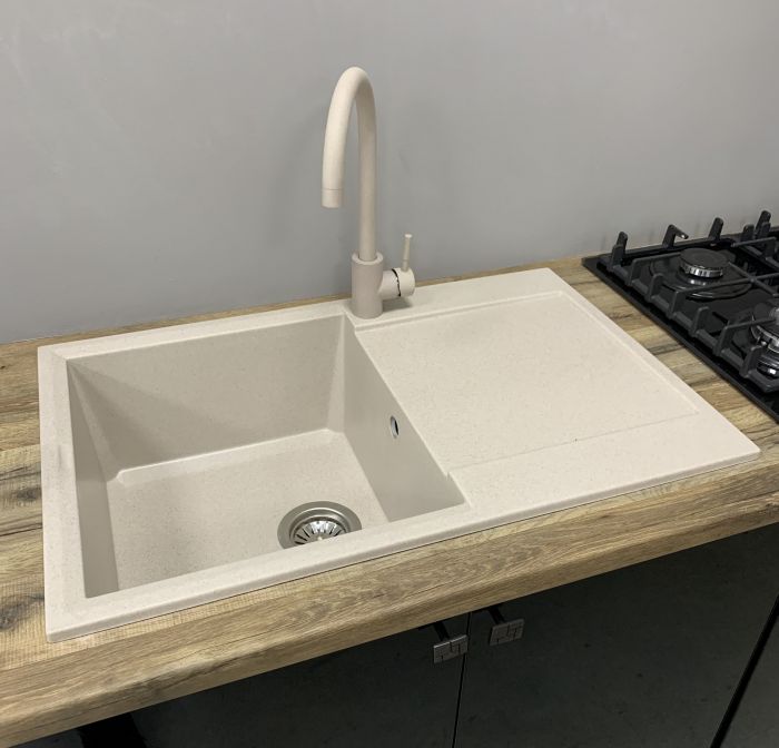 Набір кухонний Adamant Horizon, штучний камінь, прямокут., з крилом, 780х495х230мм, чаша - 1, врізна, Avena + змішувач та дозатор