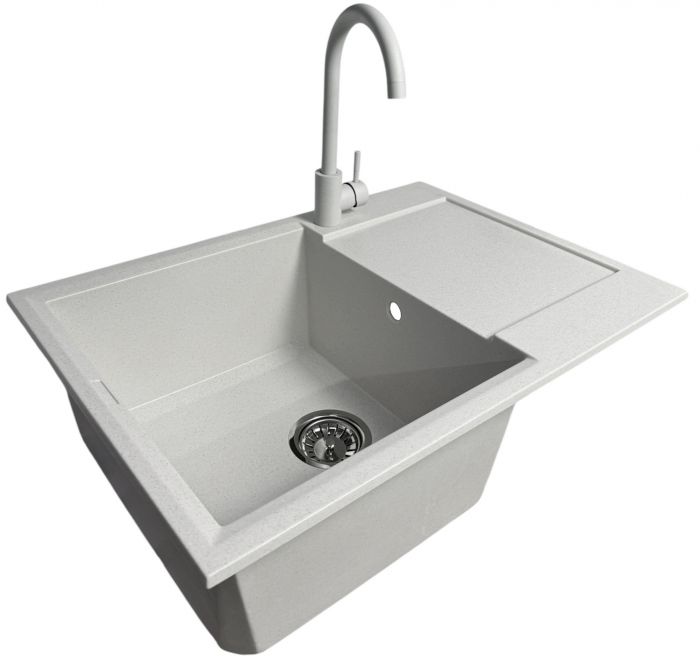 Набір кухонний Adamant Horizon Medium, штучний камінь, прямокут., з крилом, 700х500х230мм, чаша - 1, врізна, Old stone + змішувач