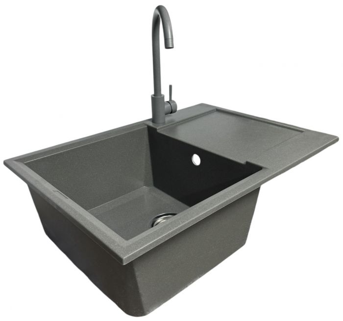 Набір кухонний Adamant Horizon Medium, штучний камінь, прямокут., з крилом, 700х500х230мм, чаша - 1, врізна, сірий + змішувач