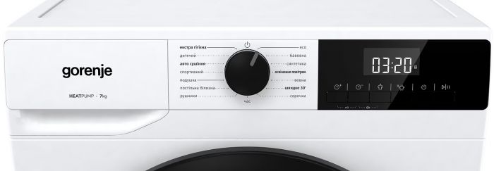 Сушильна машина Gorenje тепловий насос, 7кг, A+, 51см, дисплей, 15 програм, білий