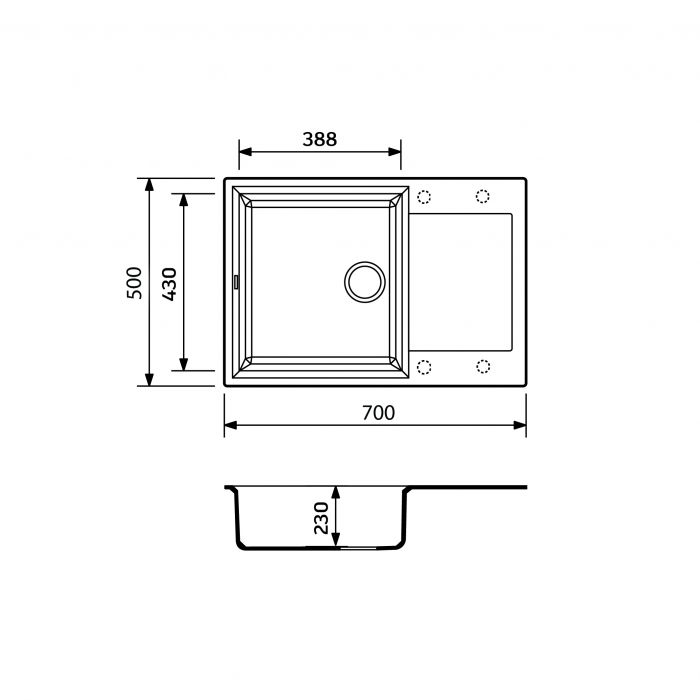 Набір кухонний Adamant Horizon Medium, штучний камінь, прямокут., з крилом, 700х500х230мм, чаша - 1, врізна, сірий + змішувач та дозатор