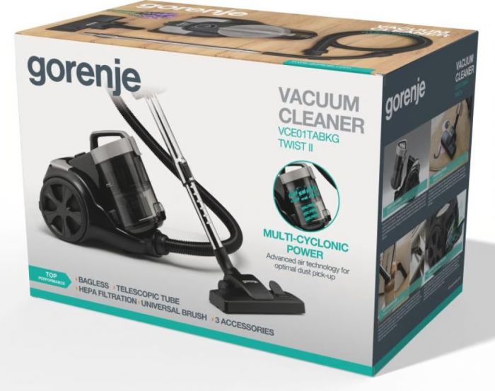Пилосос Gorenje контейнерний, 850Вт, конт пил -3.3л, HEPA, телескоп трубка, чорний