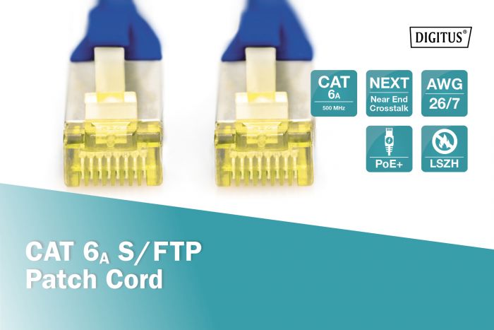 Патч-корд DIGITUS CAT 6a S-FTP, 0,25м, AWG 26/7, Cu, LSZH, синій