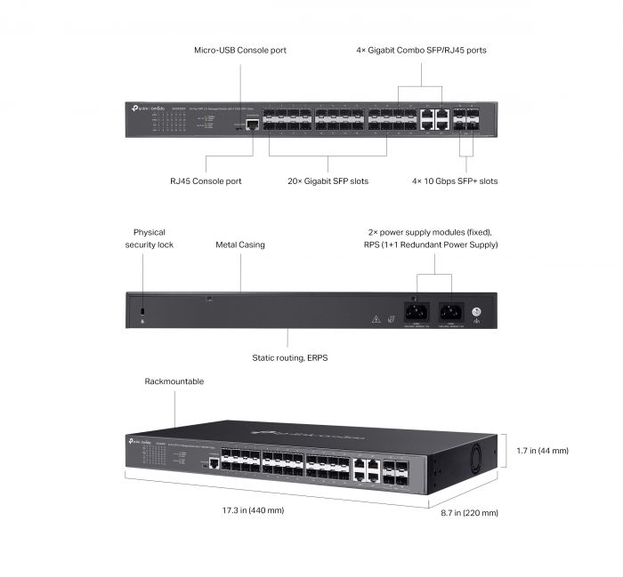 Комутатор TP-LINK SG3428XF 24xSFP, 4xSFP+, Керований L2
