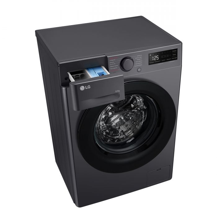 Прально-сушильна машина LG фронтальна, 9(5)кг, 1200, A, пара, 48см, дисплей, пара, інвертор, чорний