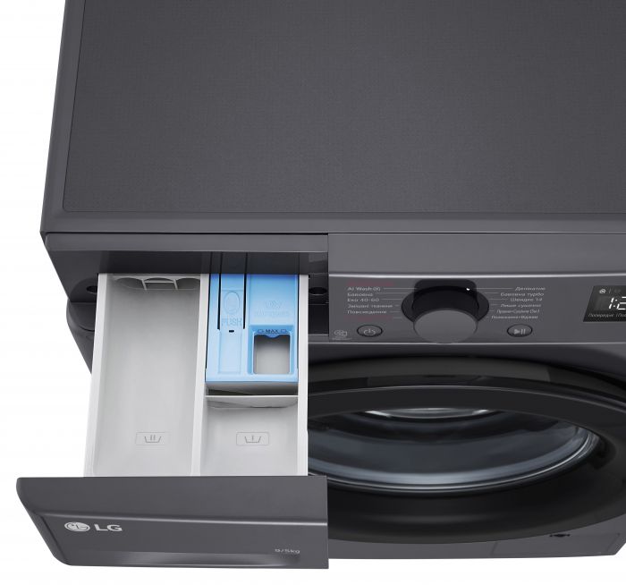 Прально-сушильна машина LG фронтальна, 9(5)кг, 1200, A, пара, 48см, дисплей, пара, інвертор, чорний