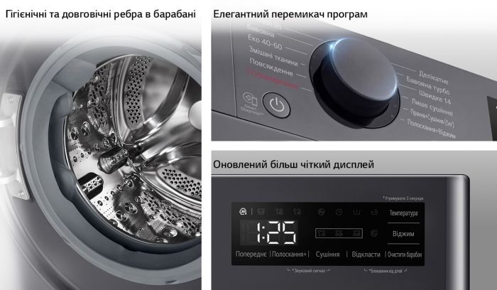 Прально-сушильна машина LG фронтальна, 9(5)кг, 1200, A, пара, 48см, дисплей, пара, інвертор, чорний