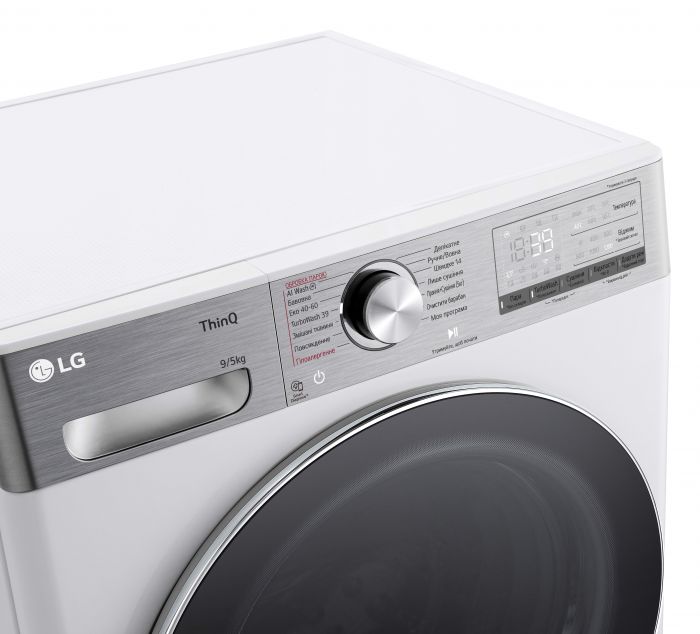 Прально-сушильна машина LG фронтальна, 9(5)кг, 1200, А, 48см, дисплей, пара, інвертор, EcoHybrid, білий