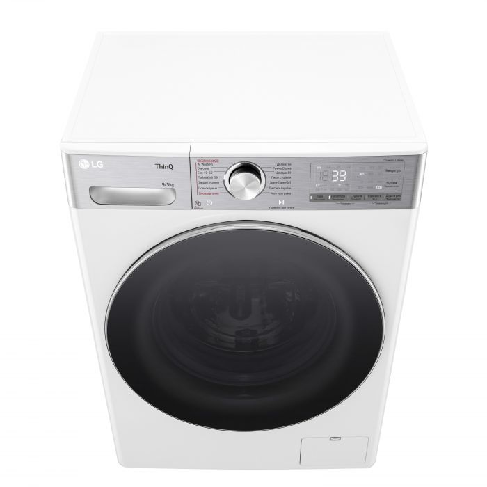 Прально-сушильна машина LG фронтальна, 9(5)кг, 1200, А, 48см, дисплей, пара, інвертор, EcoHybrid, білий