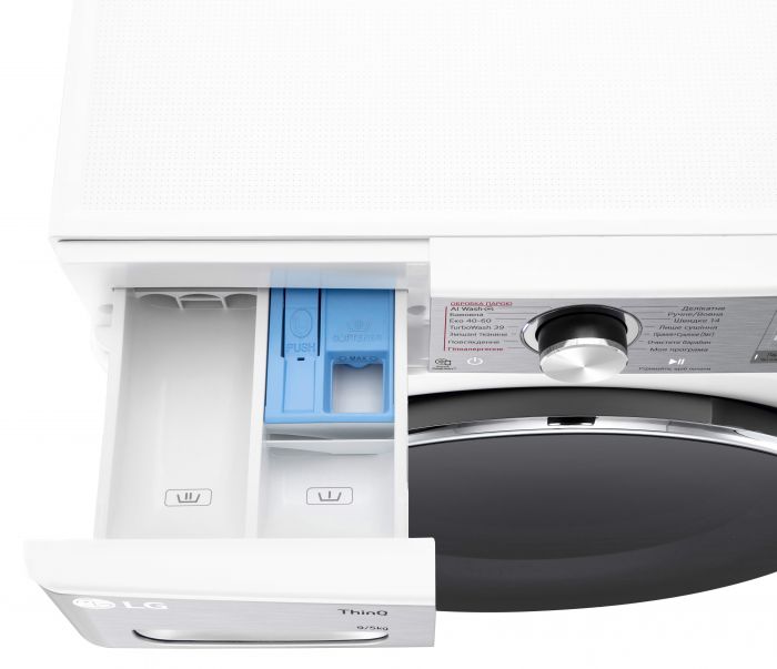 Прально-сушильна машина LG фронтальна, 9(5)кг, 1200, А, 48см, дисплей, пара, інвертор, EcoHybrid, білий