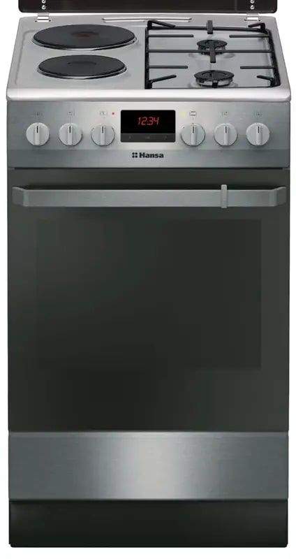 Плита Hansa з комбі. вар. поверхнею, 50х60см, 62л, емаль, газ контр., дисплей, нержавіюча сталь