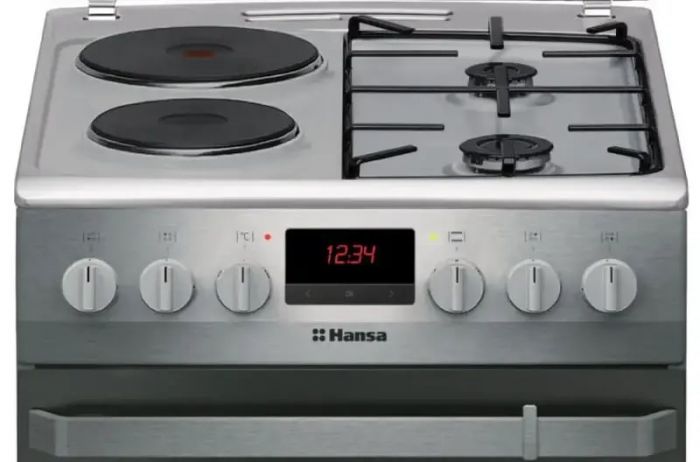 Плита Hansa з комбі. вар. поверхнею, 50х60см, 62л, емаль, газ контр., дисплей, нержавіюча сталь
