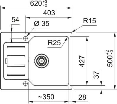 Мийка кухонна Franke City, фраграніт, прямокутник, з крилом, 620х500х190мм, чаша - 1, врізна, оборотна, UCG 611-62, онікс