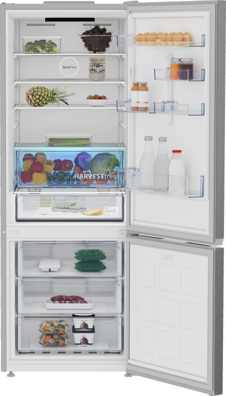 Холодильник Beko з нижн. мороз., 192x70x74.5, xолод.відд.-340л, мороз.відд.-150л, 2дв., D, NF, дисплей, HarvestFresh, нерж