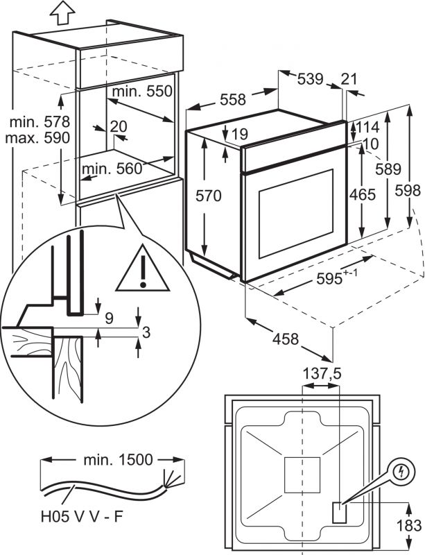Духова шафа Electrolux електрична, 65л, A+, дисплей, конвекція, піроліз, телескопічні напрямні, чорний