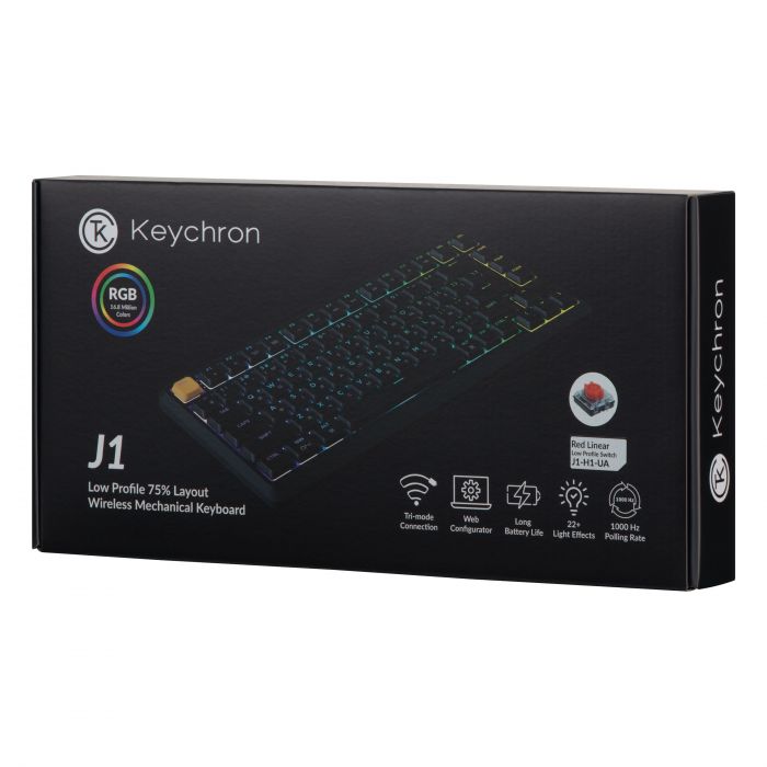 Клавіатура механічна Keychron J1 82Key, K pro Red, WL/BT/USB-A, QMK, Hot-swap, EN/UKR, RGB, чорний