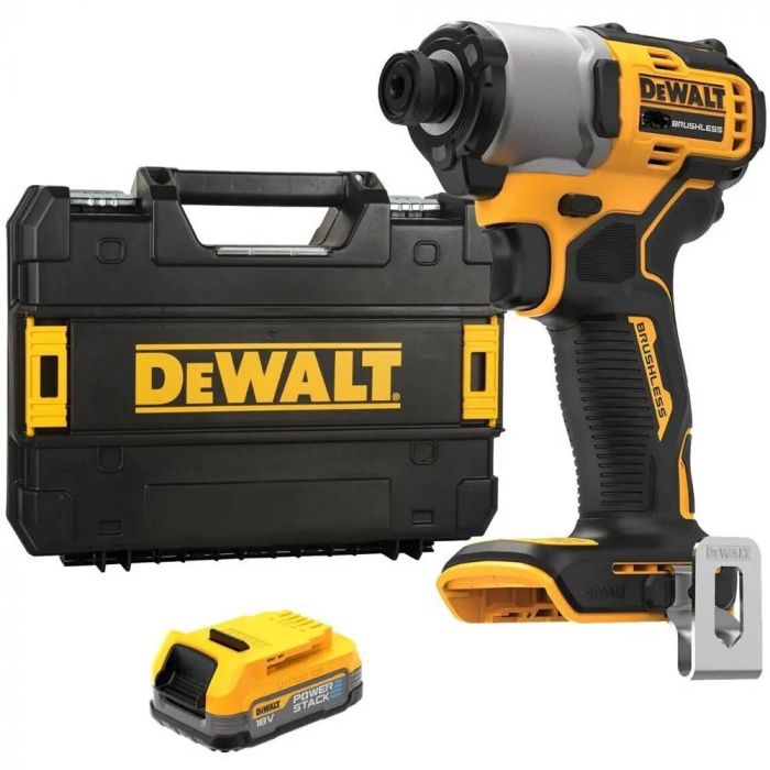 Шурупокрут ударний акумуляторний DeWalt XR Li-Ion PowerStack 18В 1х1.7А·год 192Нм 3200об/хв 4200уд/хв кейс 0.88кг без ЗП
